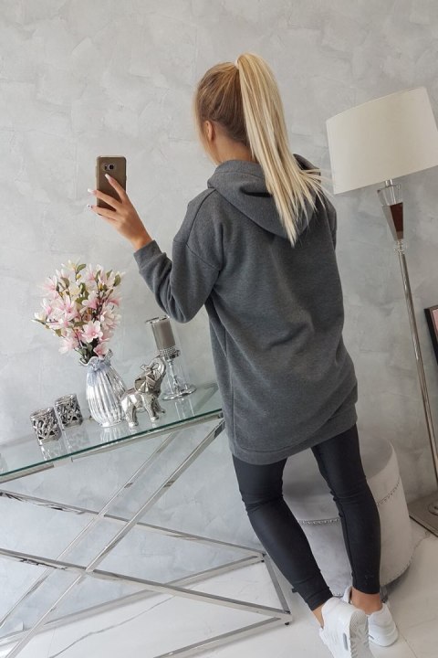 Bluza z kapturem z naszywkami grafitowa