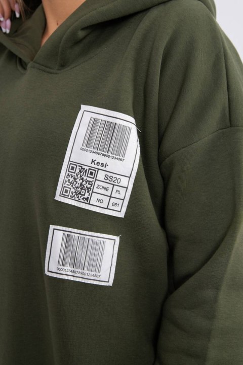 Bluza z kapturem z naszywkami khaki