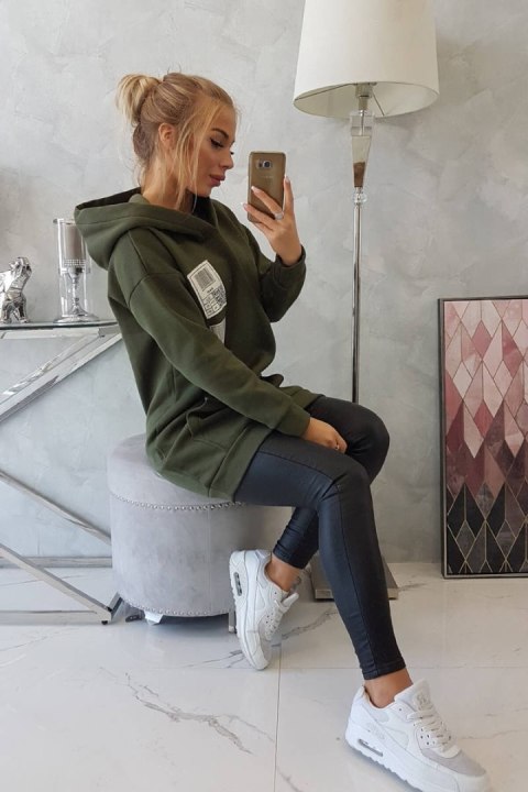Bluza z kapturem z naszywkami khaki