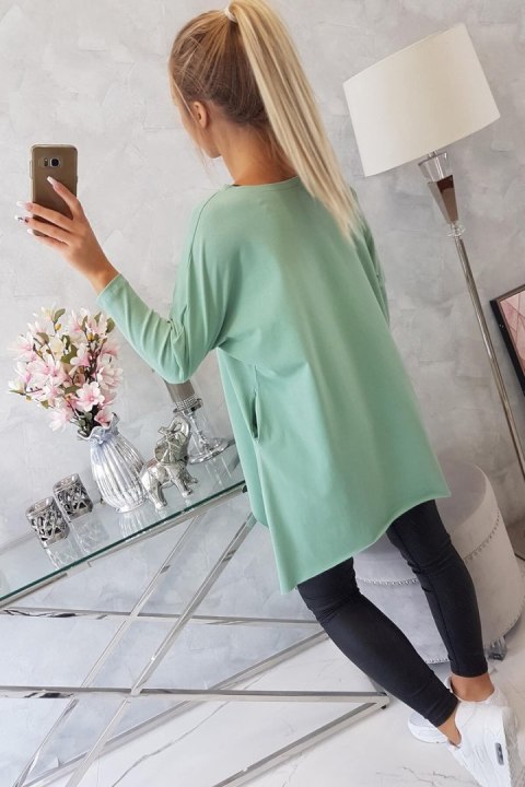 Bluzka oversize z nadrukiem tęczowych ust ciemny miętowy