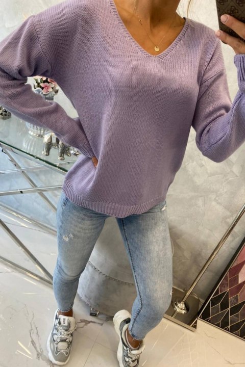 Sweter z dekoltem V fioletowy