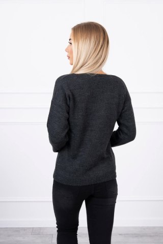 Sweter z dekoltem V grafitowy