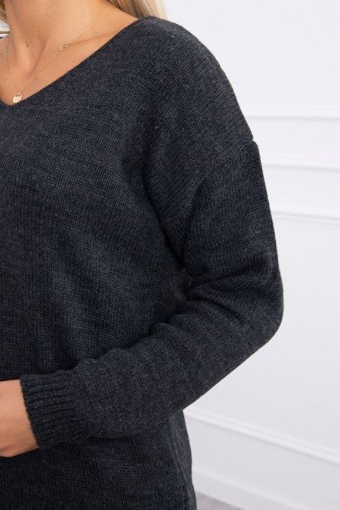 Sweter z dekoltem V grafitowy