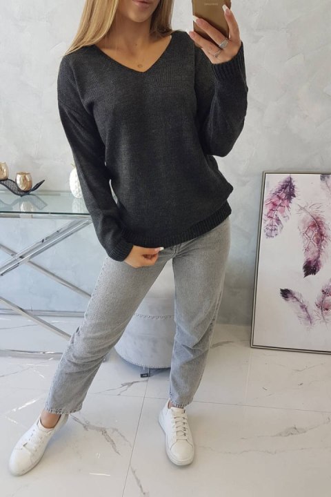 Sweter z dekoltem V grafitowy
