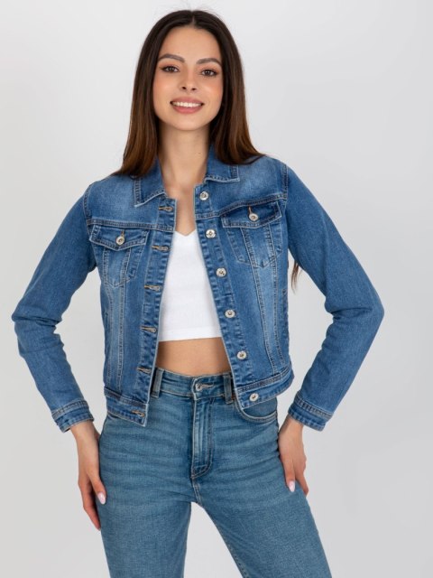 Niebieska krótka kurtka jeansowa z guzikami klasyczna Niebieska krótka kurtka jeansowa z guzikami klasyczna