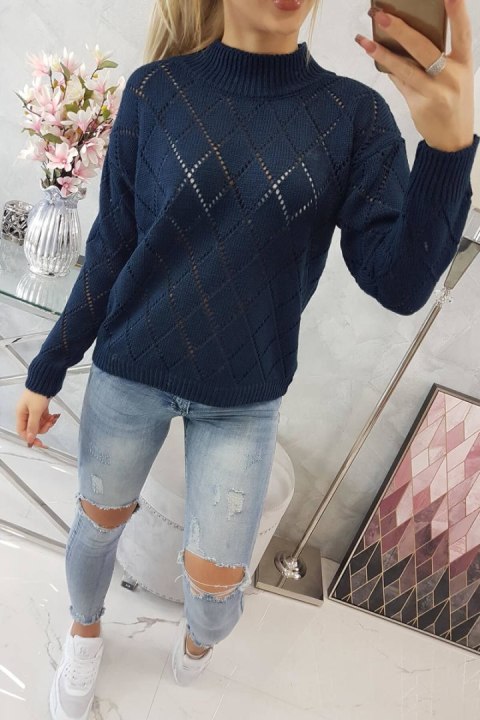 Sweter z półgolfem i wzorem w romby granatowy Sweter z półgolfem i wzorem w romby granatowy