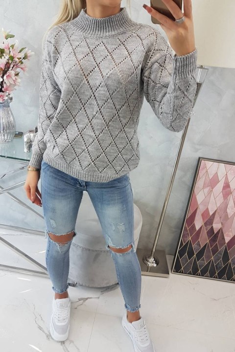 Sweter z półgolfem i wzorem w romby szary Sweter z półgolfem i wzorem w romby szary