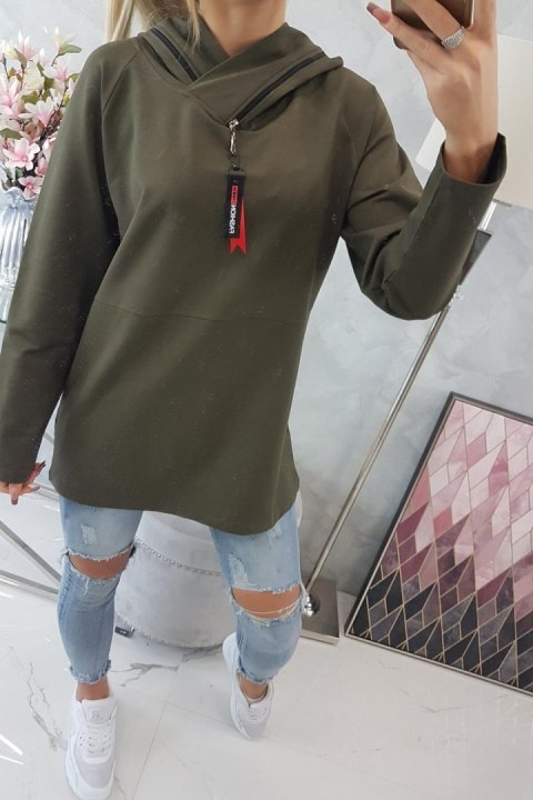 Tunika z suwakiem na kapturze Oversize khaki