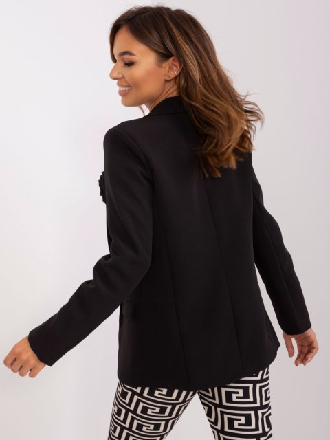 Marynarka elegancka czarna bez zapięcia z różą Marynarka elegancka czarna bez zapięcia z różą