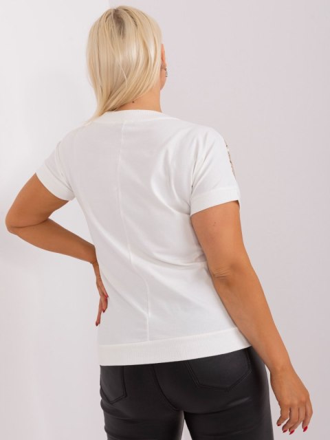 Bluzka ecru-brązowa z dekoltem w serek plus size Bluzka ecru-brązowa z dekoltem w serek plus size