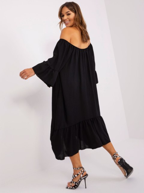 Czarna sukienka oversize z falbanką i szerokim rękawem Czarna sukienka oversize z falbanką i szerokim rękawem