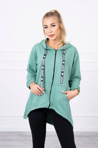 Bluza z dłuższym tyłem i kapturem ciemno miętowa
