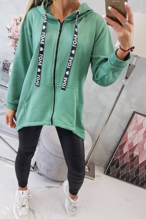 Bluza z dłuższym tyłem i kapturem ciemno miętowa Bluza z dłuższym tyłem i kapturem ciemno miętowa
