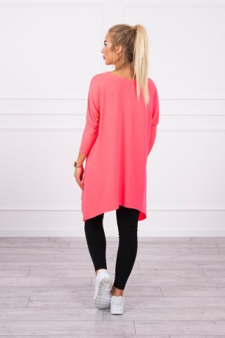 Bluzka oversize z nadrukiem tęczowych ust różowy neon