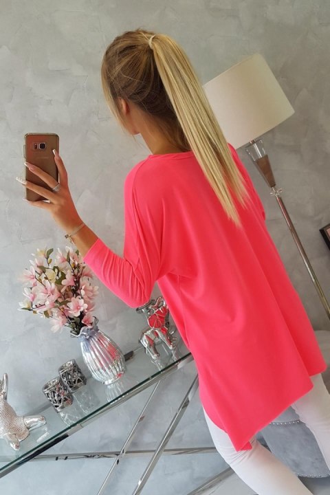 Bluzka oversize z nadrukiem tęczowych ust różowy neon