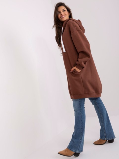 Brązowa dresowa bluza basic z suwakiem i kieszeniami Brązowa dresowa bluza basic z suwakiem i kieszeniami