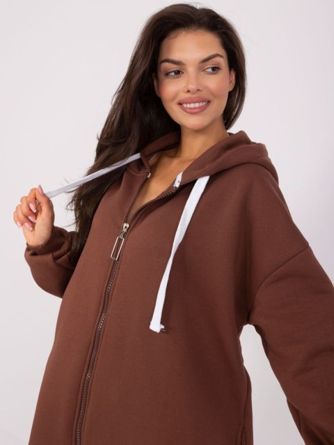 Brązowa dresowa bluza basic z suwakiem i kieszeniami Brązowa dresowa bluza basic z suwakiem i kieszeniami