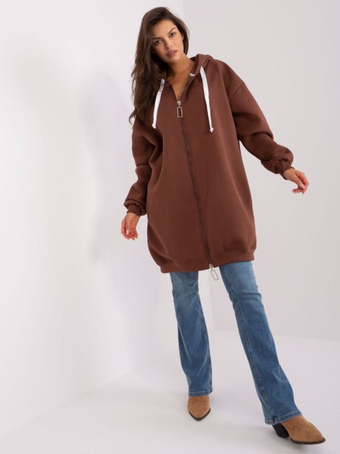Brązowa dresowa bluza basic z suwakiem i kieszeniami Brązowa dresowa bluza basic z suwakiem i kieszeniami