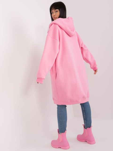 Różowa długa bluza basic z kapturem i kieszeniami ocieplana Różowa długa bluza basic z kapturem i kieszeniami ocieplana