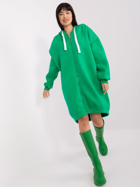 Zielona długa bluza basic o kroju oversize z kieszeniami i kapturem Zielona długa bluza basic o kroju oversize z kieszeniami i kapturem