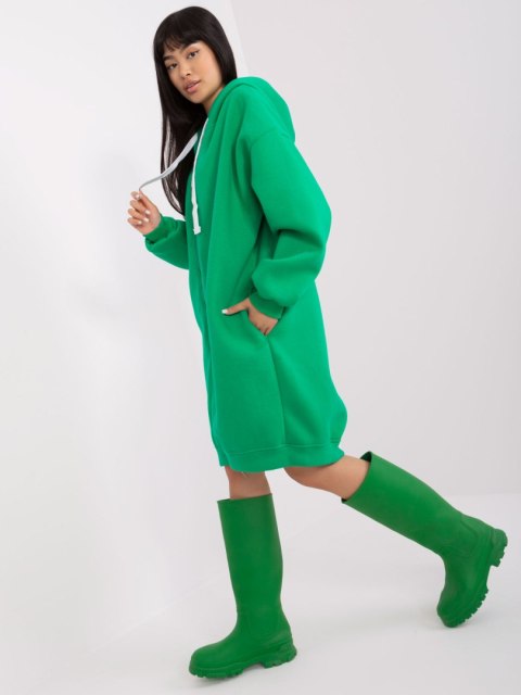 Zielona długa bluza basic o kroju oversize z kieszeniami i kapturem Zielona długa bluza basic o kroju oversize z kieszeniami i kapturem