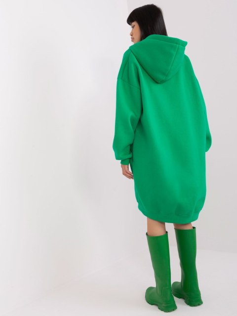 Zielona długa bluza basic o kroju oversize z kieszeniami i kapturem Zielona długa bluza basic o kroju oversize z kieszeniami i kapturem