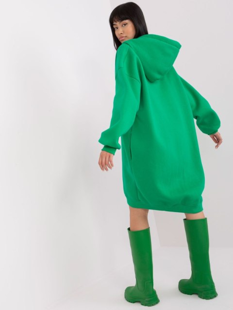 Zielona długa bluza basic o kroju oversize z kieszeniami i kapturem Zielona długa bluza basic o kroju oversize z kieszeniami i kapturem