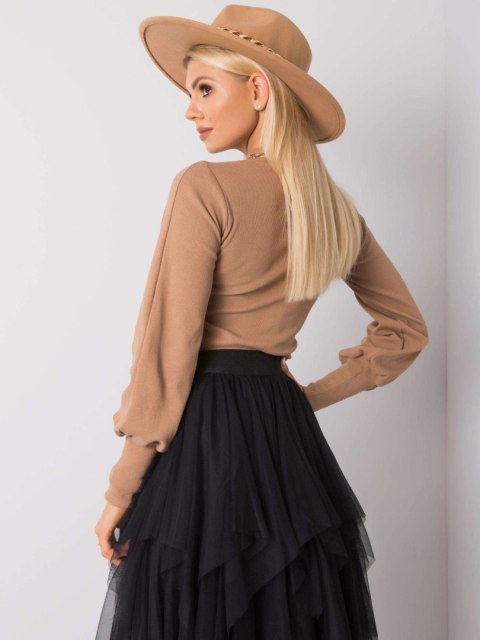 Bluzka damska camelowa w prążek półgolf z bawełny XL Bluzka damska camelowa w prążek półgolf z bawełny XL