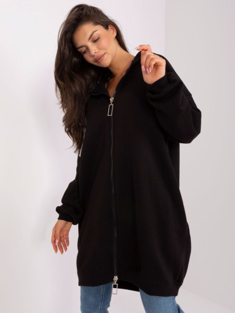 Czarna ocieplana bluza basic z suwakiem kieszeniami i kapturem Czarna ocieplana bluza basic z suwakiem kieszeniami i kapturem