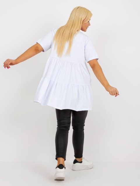 Bluzka biała długa z falbaną plus size bawełniana Bluzka biała długa z falbaną plus size bawełniana