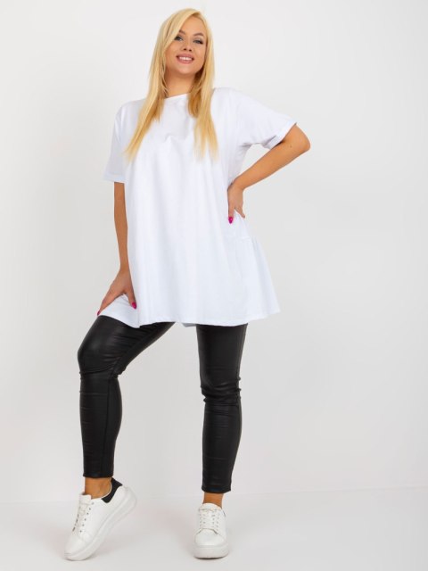 Bluzka biała długa z falbaną plus size bawełniana Bluzka biała długa z falbaną plus size bawełniana