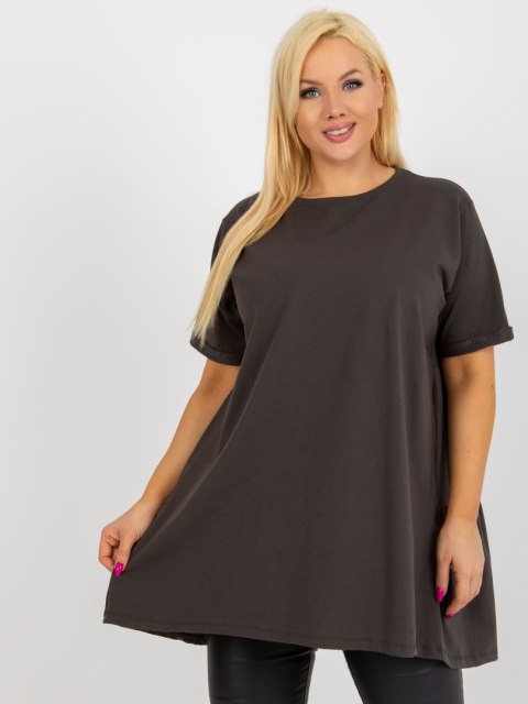 Bluzka khaki długa z falbaną plus size bawełniana Bluzka khaki długa z falbaną plus size bawełniana