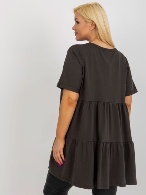 Bluzka khaki długa z falbaną plus size bawełniana Bluzka khaki długa z falbaną plus size bawełniana