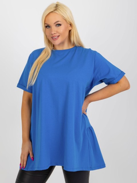 Bluzka ciemno niebieska długa z falbaną plus size bawełniana Bluzka ciemno niebieska długa z falbaną plus size bawełniana