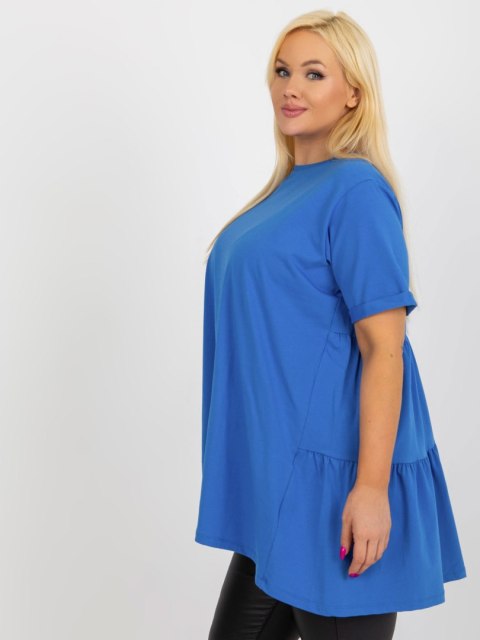 Bluzka ciemno niebieska długa z falbaną plus size bawełniana Bluzka ciemno niebieska długa z falbaną plus size bawełniana