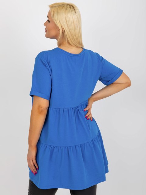 Bluzka ciemno niebieska długa z falbaną plus size bawełniana Bluzka ciemno niebieska długa z falbaną plus size bawełniana