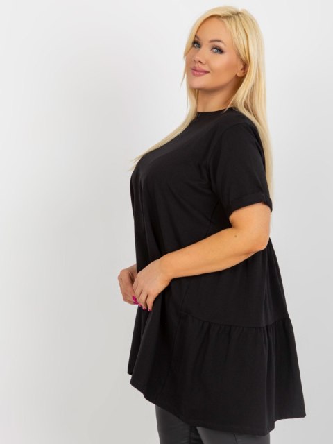Bluzka czarna długa z falbaną plus size bawełniana Bluzka czarna długa z falbaną plus size bawełniana
