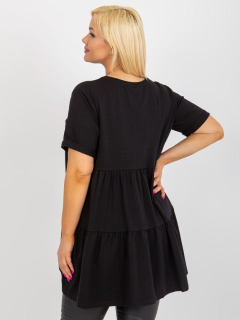 Bluzka czarna długa z falbaną plus size bawełniana Bluzka czarna długa z falbaną plus size bawełniana