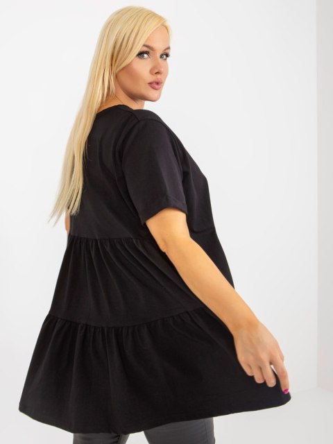 Bluzka czarna długa z falbaną plus size bawełniana Bluzka czarna długa z falbaną plus size bawełniana