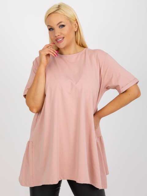 Bluzka jasno różowa długa z falbaną plus size bawełniana Bluzka jasno różowa długa z falbaną plus size bawełniana