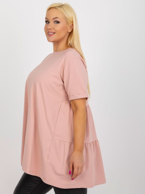 Bluzka jasno różowa długa z falbaną plus size bawełniana Bluzka jasno różowa długa z falbaną plus size bawełniana