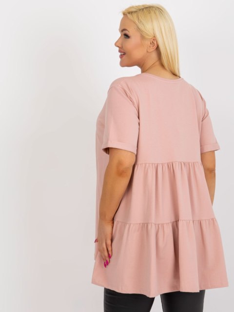 Bluzka jasno różowa długa z falbaną plus size bawełniana Bluzka jasno różowa długa z falbaną plus size bawełniana