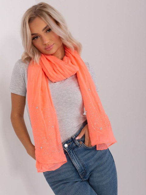 Różowa fluo zwiewna chusta z wiskozy z aplikacją Różowa fluo zwiewna chusta z wiskozy z aplikacją