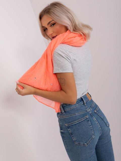 Różowa fluo zwiewna chusta z wiskozy z aplikacją Różowa fluo zwiewna chusta z wiskozy z aplikacją