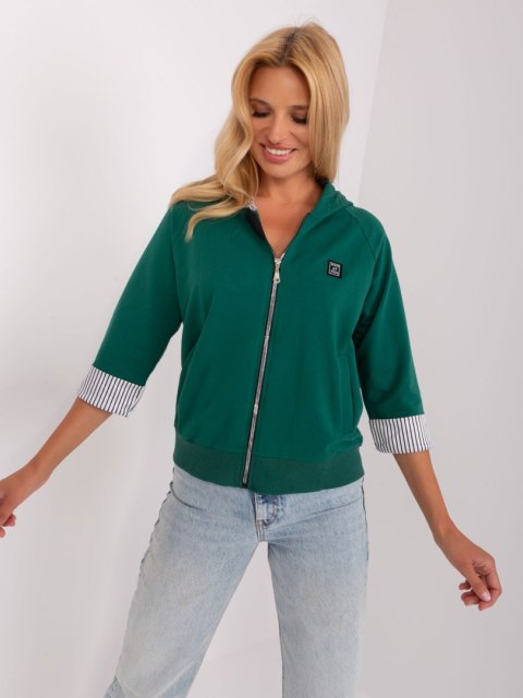 Bluza rozpinana z kaputer rękaw 3/4 ciemny zielony Bluza rozpinana z kaputer rękaw 3/4 ciemny zielony