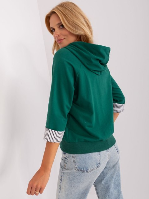 Bluza rozpinana z kaputer rękaw 3/4 ciemny zielony Bluza rozpinana z kaputer rękaw 3/4 ciemny zielony