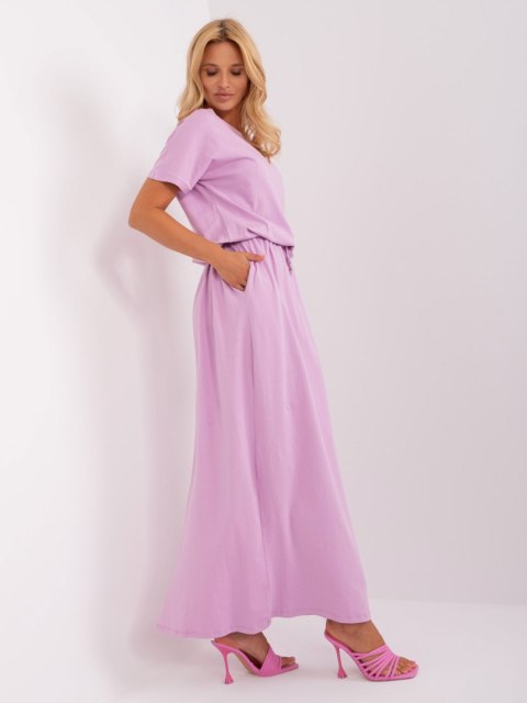 Jasnofioletowa letnia sukienka basic z kieszeniami oversize Jasnofioletowa letnia sukienka basic z kieszeniami oversize