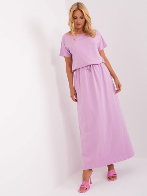 Jasnofioletowa letnia sukienka basic z kieszeniami oversize Jasnofioletowa letnia sukienka basic z kieszeniami oversize