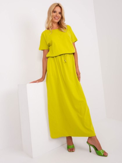 Limonkowa maxi sukienka basic z kieszeniami oversize UNI