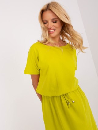 Limonkowa maxi sukienka basic z kieszeniami oversize UNI